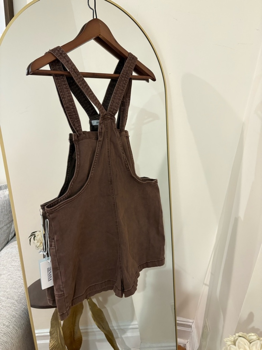 NWT ZENANA Brown Short Overalls Romper with Front Pockets - Picture 5 of 7